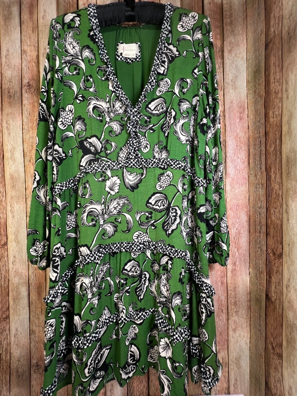 Anthropologie Tiered Green And Black Boho Dress Size XL